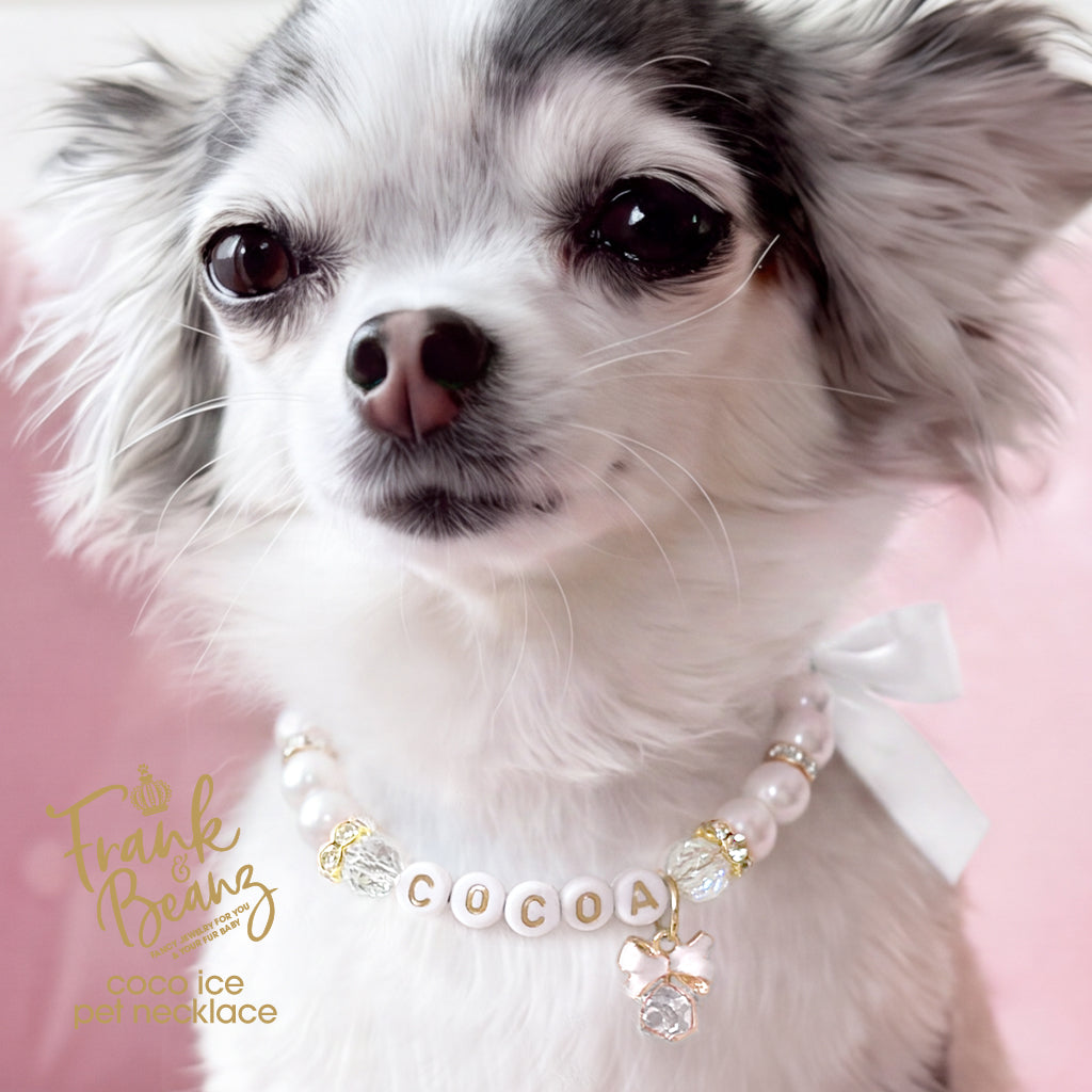 White Bow Personalized Pearl Dog & Cat Necklace