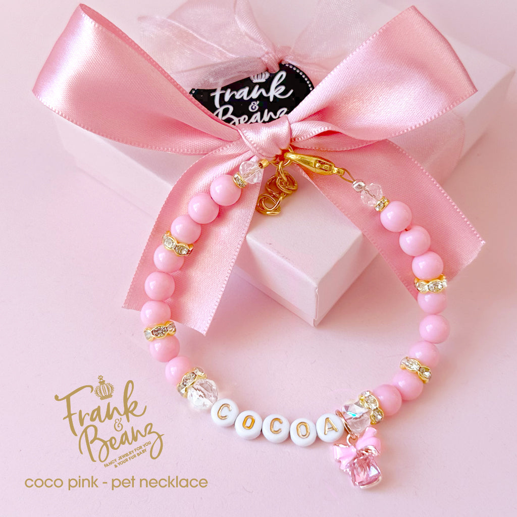 Personalized Pink Bow Beaded Dog & Cat Necklace