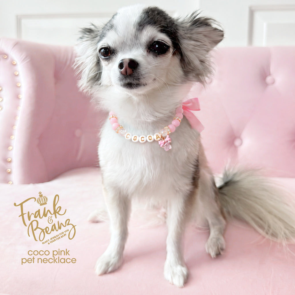 Personalized Pink Bow Beaded Dog & Cat Necklace