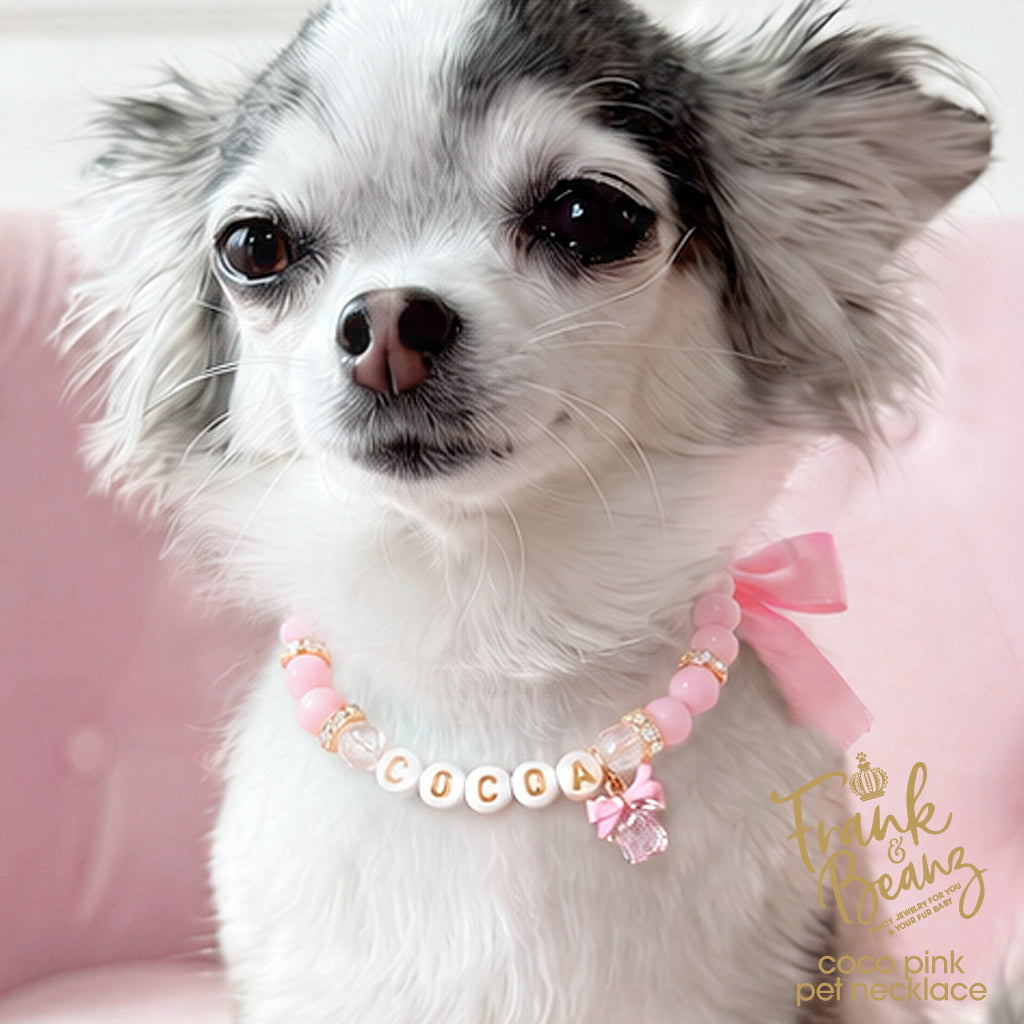 Personalized Pink Bow Beaded Dog & Cat Necklace