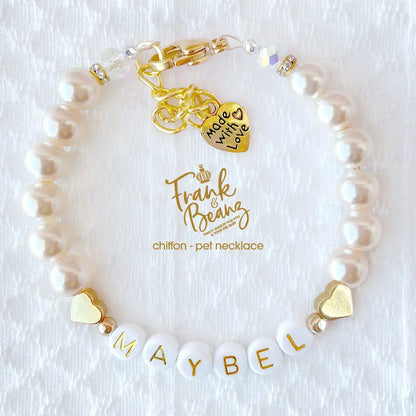 14k Gold Hearts Personalized Color Pearl Dog & Cat Necklace