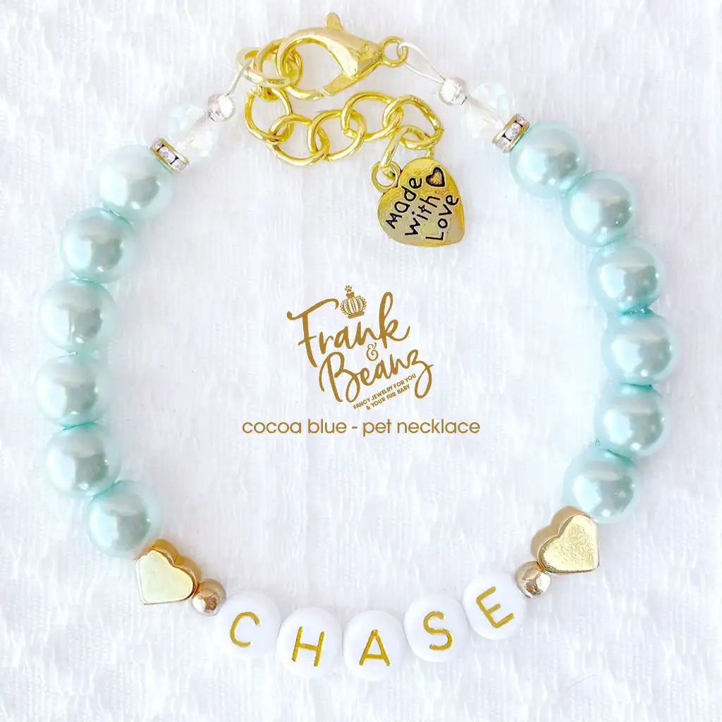 14k Gold Hearts Personalized Color Pearl Dog & Cat Necklace