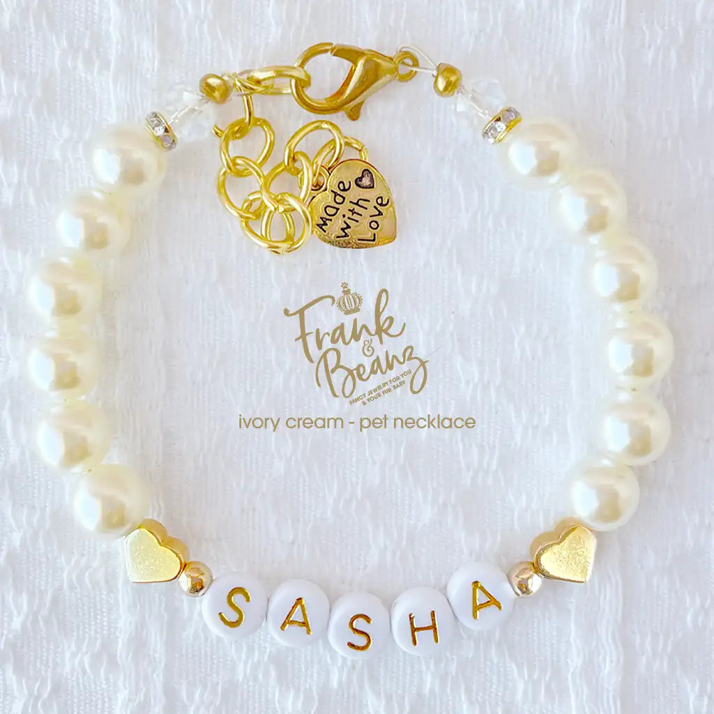 14k Gold Hearts Personalized Color Pearl Dog & Cat Necklace
