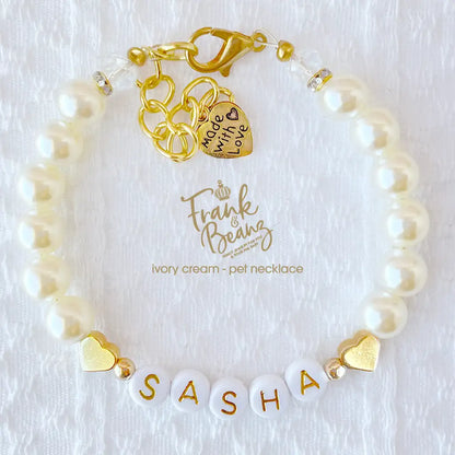 14k Gold Hearts Personalized Color Pearl Dog & Cat Necklace