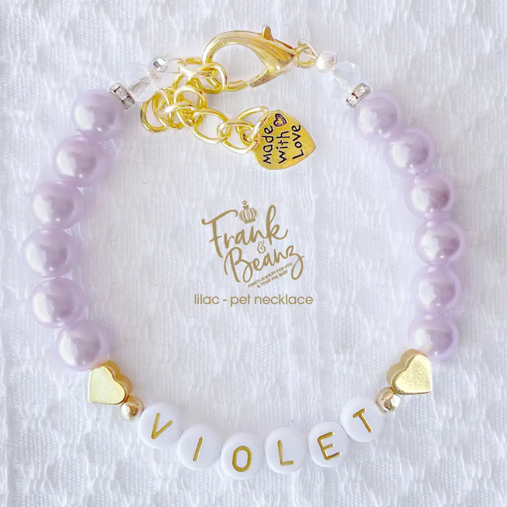 14k Gold Hearts Personalized Color Pearl Dog & Cat Necklace