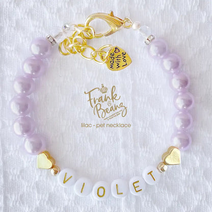 14k Gold Hearts Personalized Color Pearl Dog & Cat Necklace