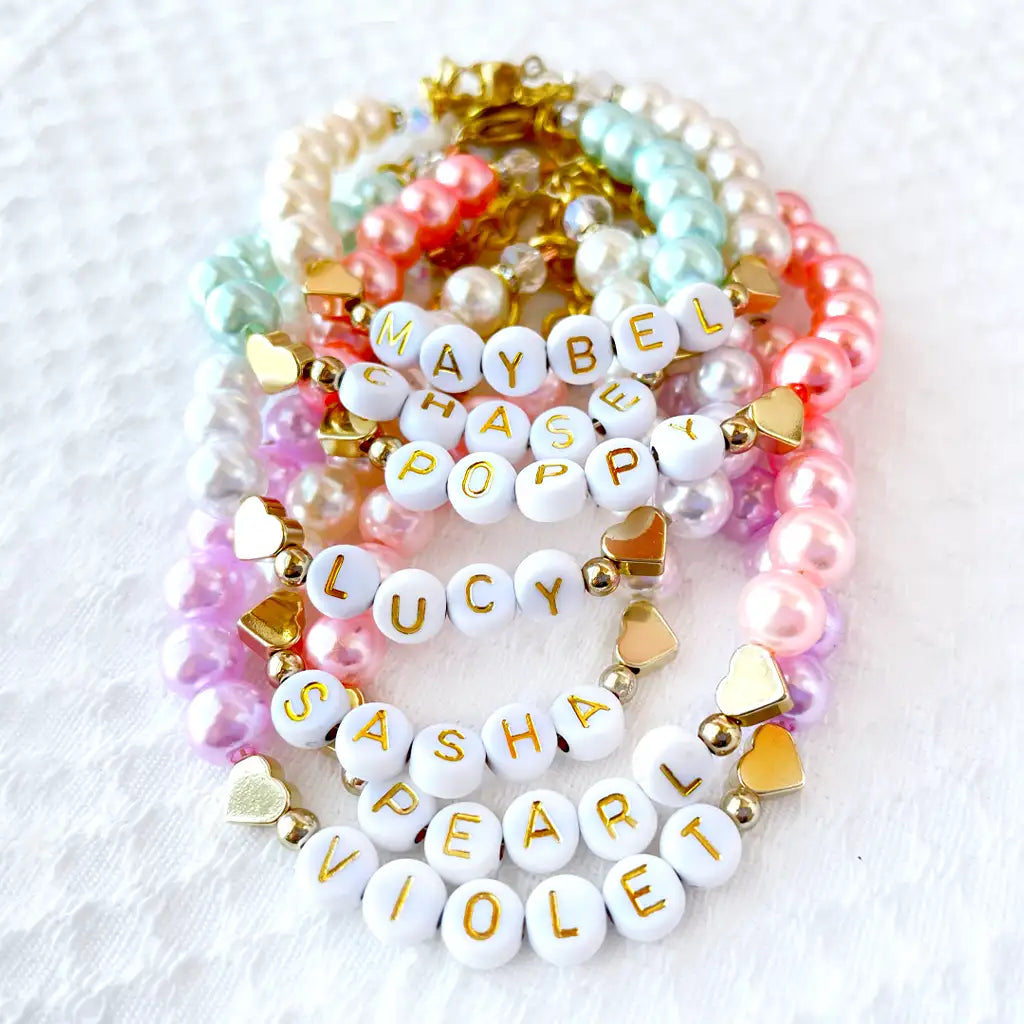 14k Gold Hearts Personalized Color Pearl Dog & Cat Necklace