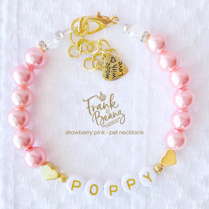 14k Gold Hearts Personalized Color Pearl Dog & Cat Necklace