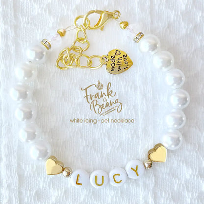 14k Gold Hearts Personalized Color Pearl Dog & Cat Necklace