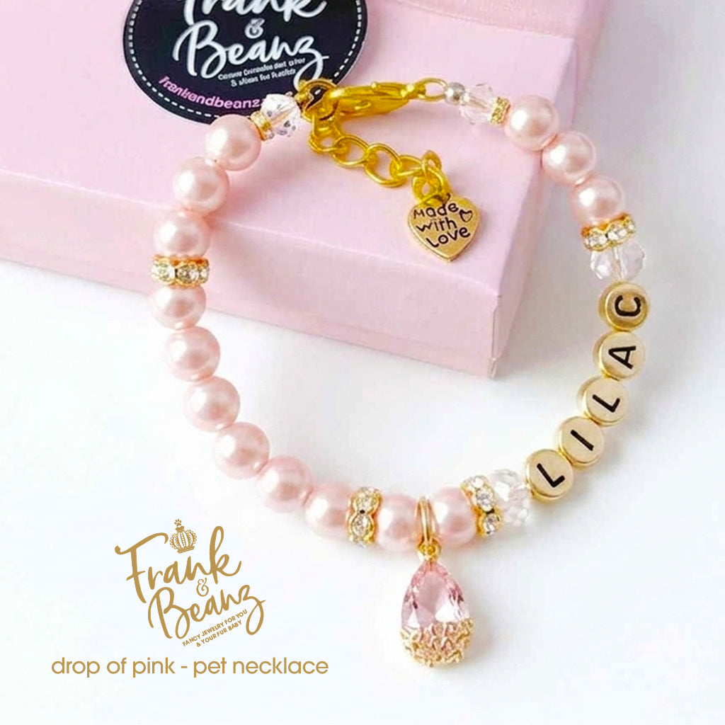 Drop of Pink Personalized Pearl Dog Cat Necklace