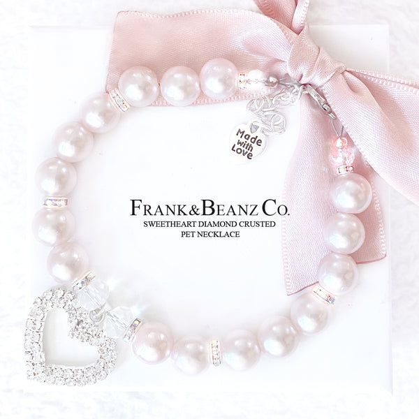 Frank&Beanz.Co— Diamond Crusted Frosted Pink Pearl Pet Necklace