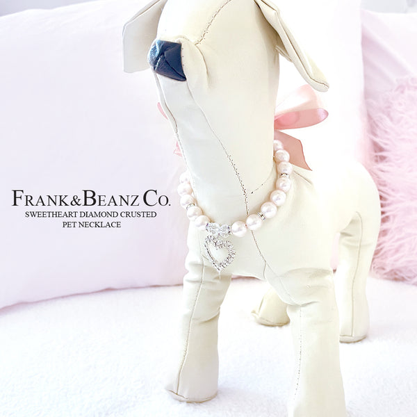 Frank&Beanz.Co— Diamond Crusted Frosted Pink Pearl Pet Necklace