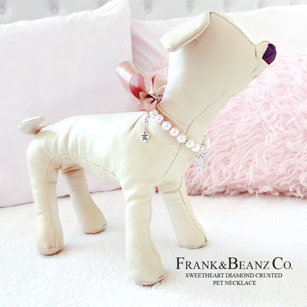 Frank&Beanz.Co— Diamond Crusted Frosted Pink Pearl Pet Necklace