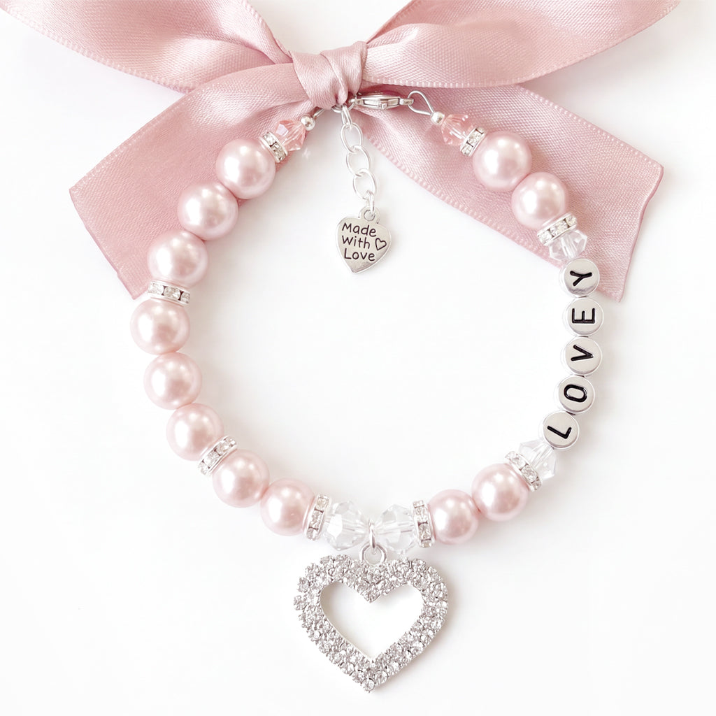 Diamond Crusted Frosted Pink Pearl Pet Necklace