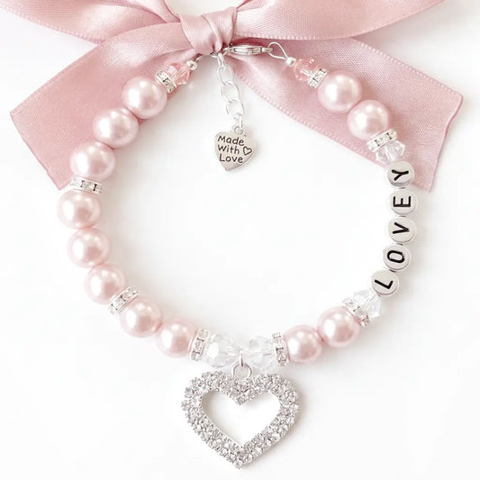 Rhinestone Heart Frosted Pink Pearl Pet Necklace