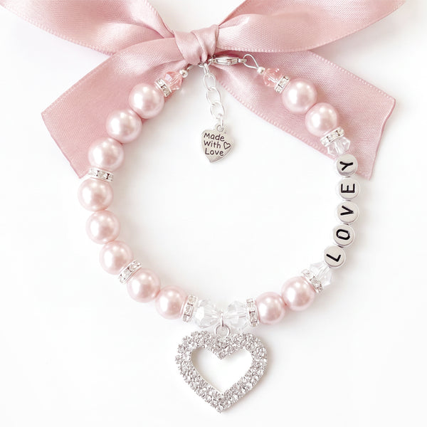 Diamond Crusted Frosted Pink Pearl Pet Necklace