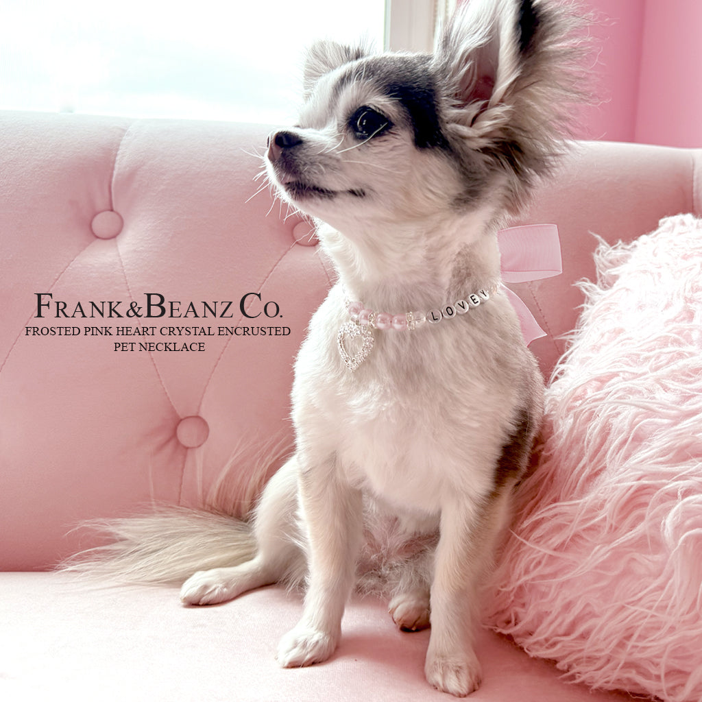 Rhinestone Heart Frosted Pink Pearl Pet Necklace