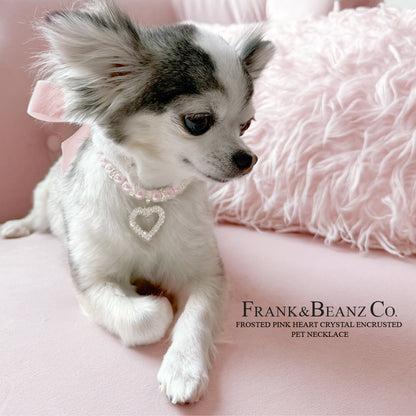 Rhinestone Heart Frosted Pink Pearl Pet Necklace