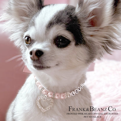 Rhinestone Heart Frosted Pink Pearl Pet Necklace