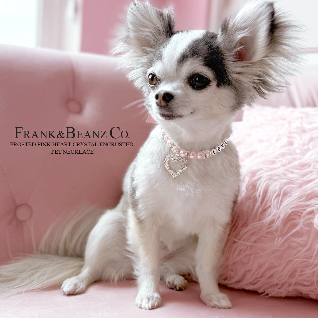 Rhinestone Heart Frosted Pink Pearl Pet Necklace