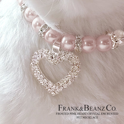 Rhinestone Heart Frosted Pink Pearl Pet Necklace