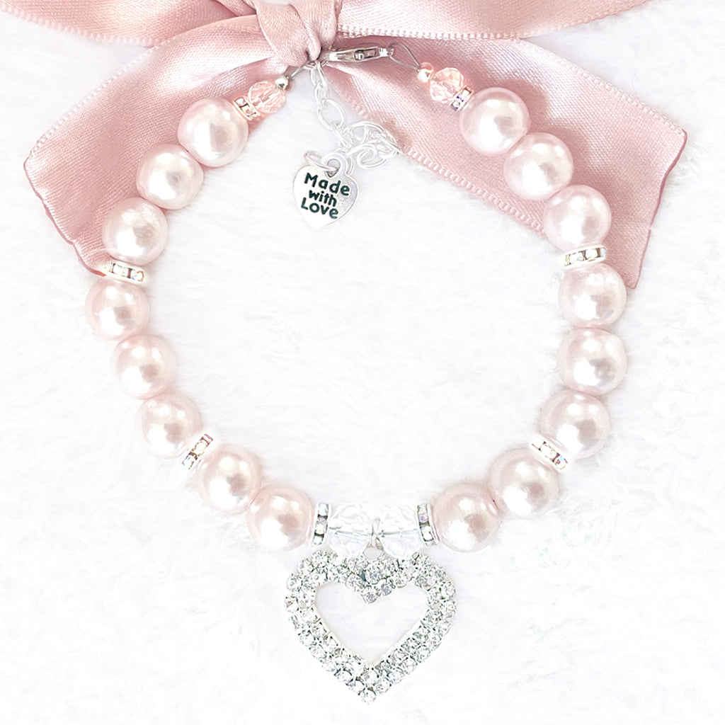 Frank&Beanz.Co— Diamond Crusted Frosted Pink Pearl Pet Necklace