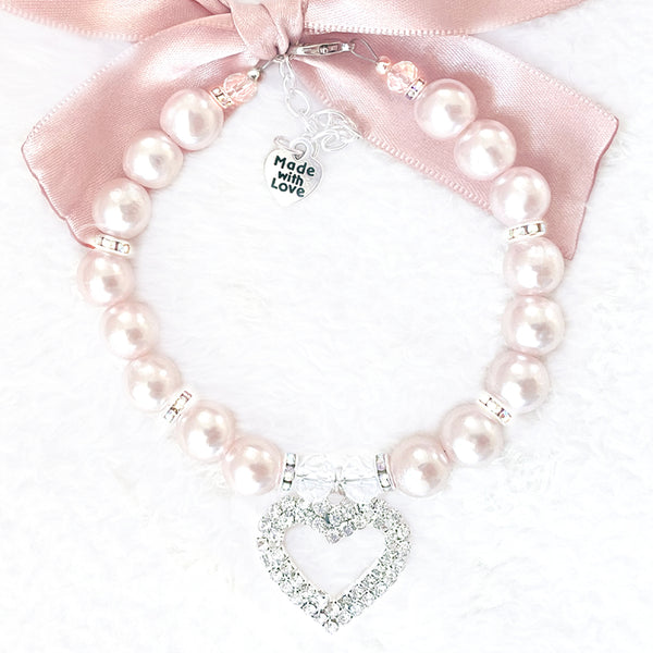 Frank&Beanz.Co— Diamond Crusted Frosted Pink Pearl Pet Necklace