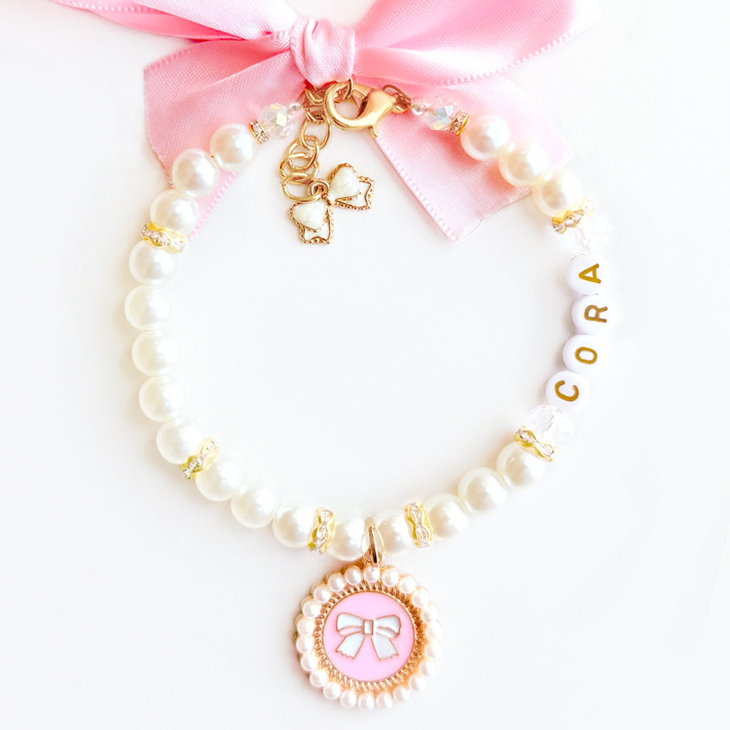 Pretty Pink Bow Pet Necklace - Personalized Pet Jewelry