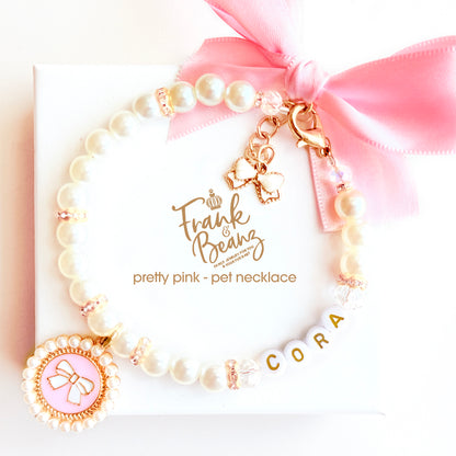 Pretty Pink Bow Pet Necklace - Personalized Pet Jewelry