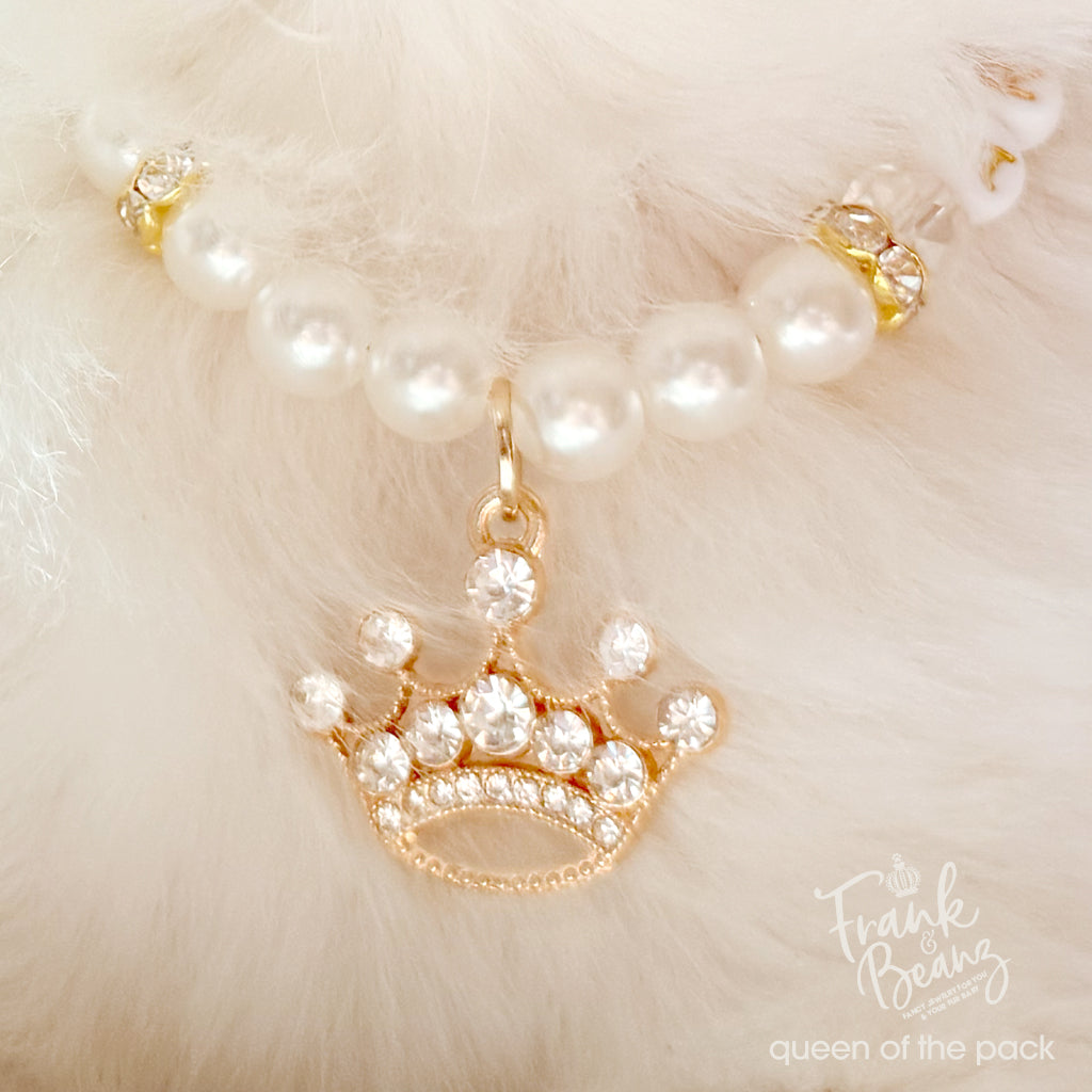 Queen of the Pack Rhinestone Gold Crown Dog & Cat Necklace