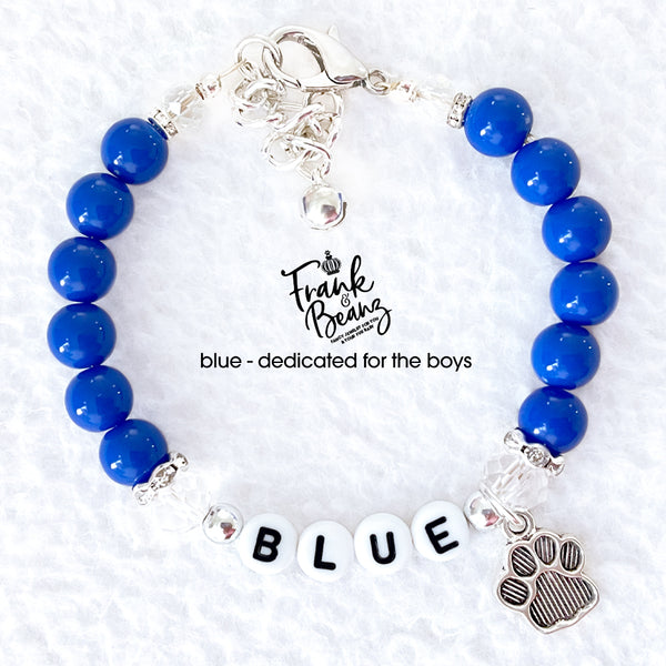 Blue Beaded Boy Dog Necklace I.D. Collar Personalized Pet Necklace for Male Dogs