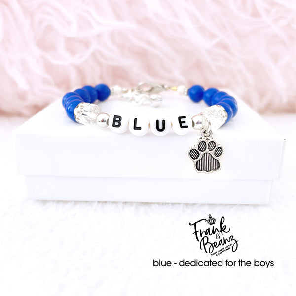 Blue Beaded Boy Dog Necklace I.D. Collar Personalized Pet Necklace for Male Dogs