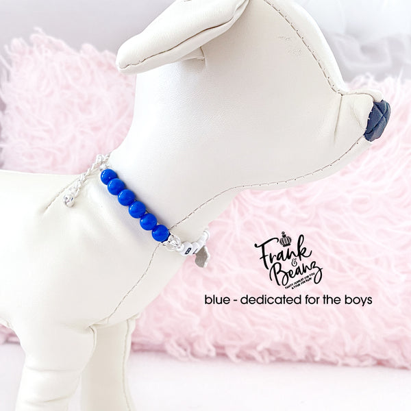 Blue Beaded Boy Dog Necklace I.D. Collar Personalized Pet Necklace for Male Dogs