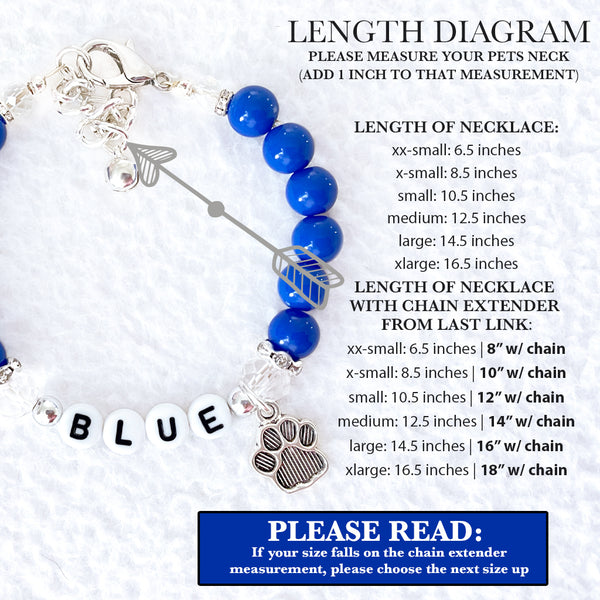 Blue Beaded Boy Dog Necklace I.D. Collar Personalized Pet Necklace for Male Dogs