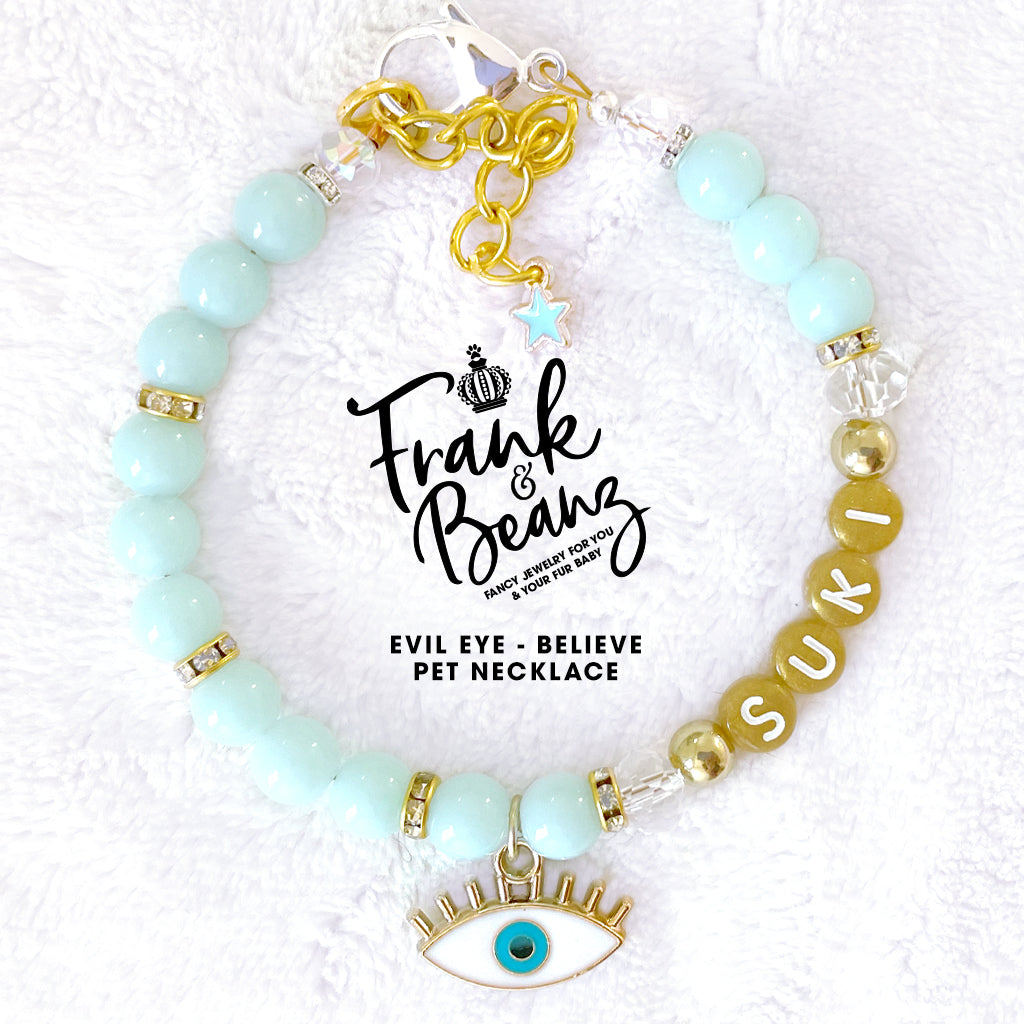 Evil Eye Believe Arctic Blue Dog Necklace Fancy Cat Necklace