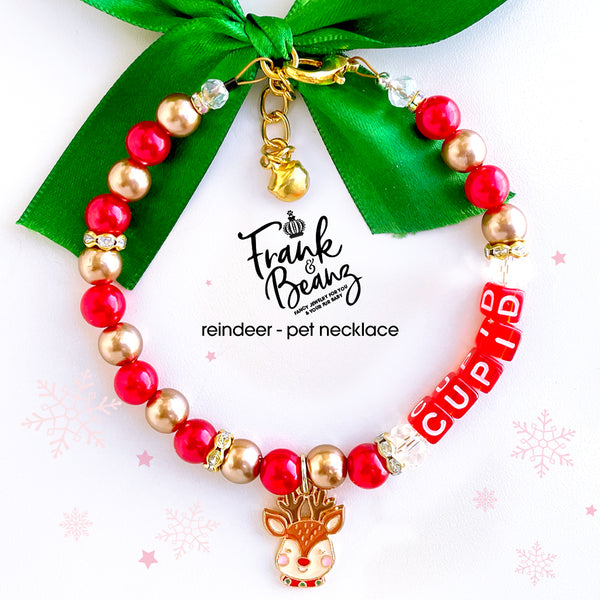 Reindeer Christmas Dog Necklace Cat Collar Necklace Personalized Pet Jewelry