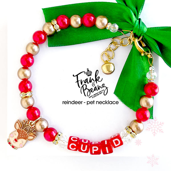 Reindeer Christmas Dog Necklace Cat Collar Necklace Personalized Pet Jewelry