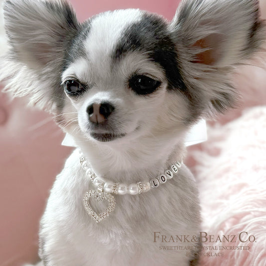 Rhinestone Heart Wedding White Pearl Pet Necklace