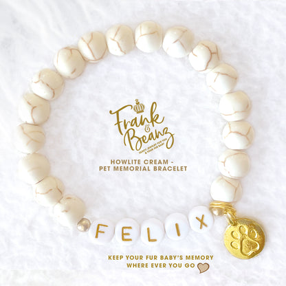 Custom Paw Print Cream Howlite Bracelet – Pet Keepsake or Memorial