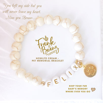 Custom Paw Print Cream Howlite Bracelet – Pet Keepsake or Memorial