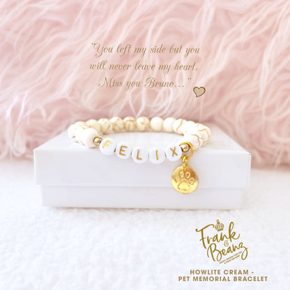 Custom Paw Print Cream Howlite Bracelet – Pet Keepsake or Memorial