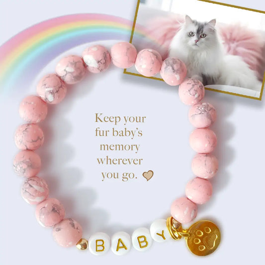 Custom Paw Print Pink Howlite Bracelet – Pet Keepsake or Memorial