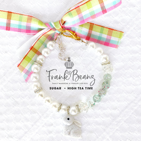 Sugar the Bunny Pearl Dog Necklace Collar Fancy Easter Pet Necklace