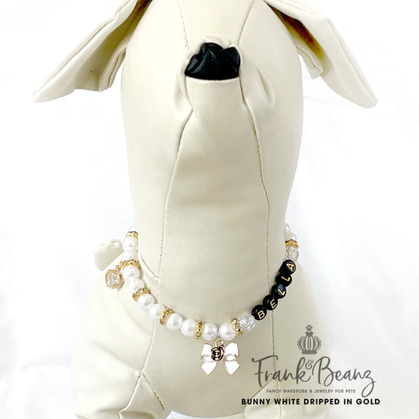 Chewnel Personalized Black & White Bow Tie Luxury Dog Necklace Pet Jewelry