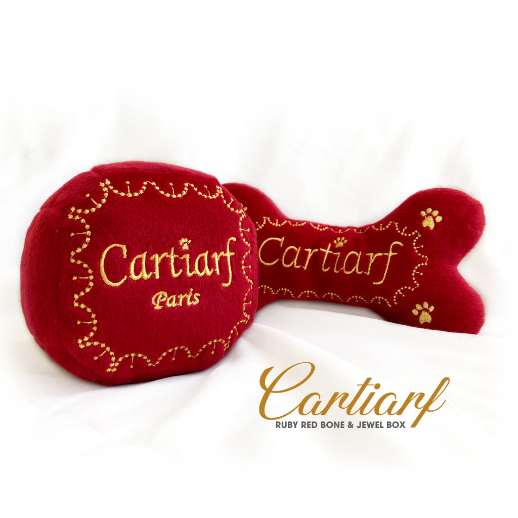 Cartiarf Ruby Red Dog Bone Plush Designer Dog Toy