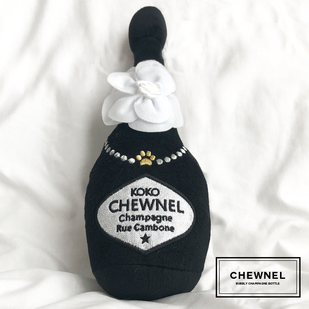 Chewnel Champaign Bottle Plush Dog Toy Parody