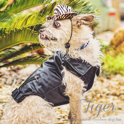 Tiger Print Cowboy Dog Hat