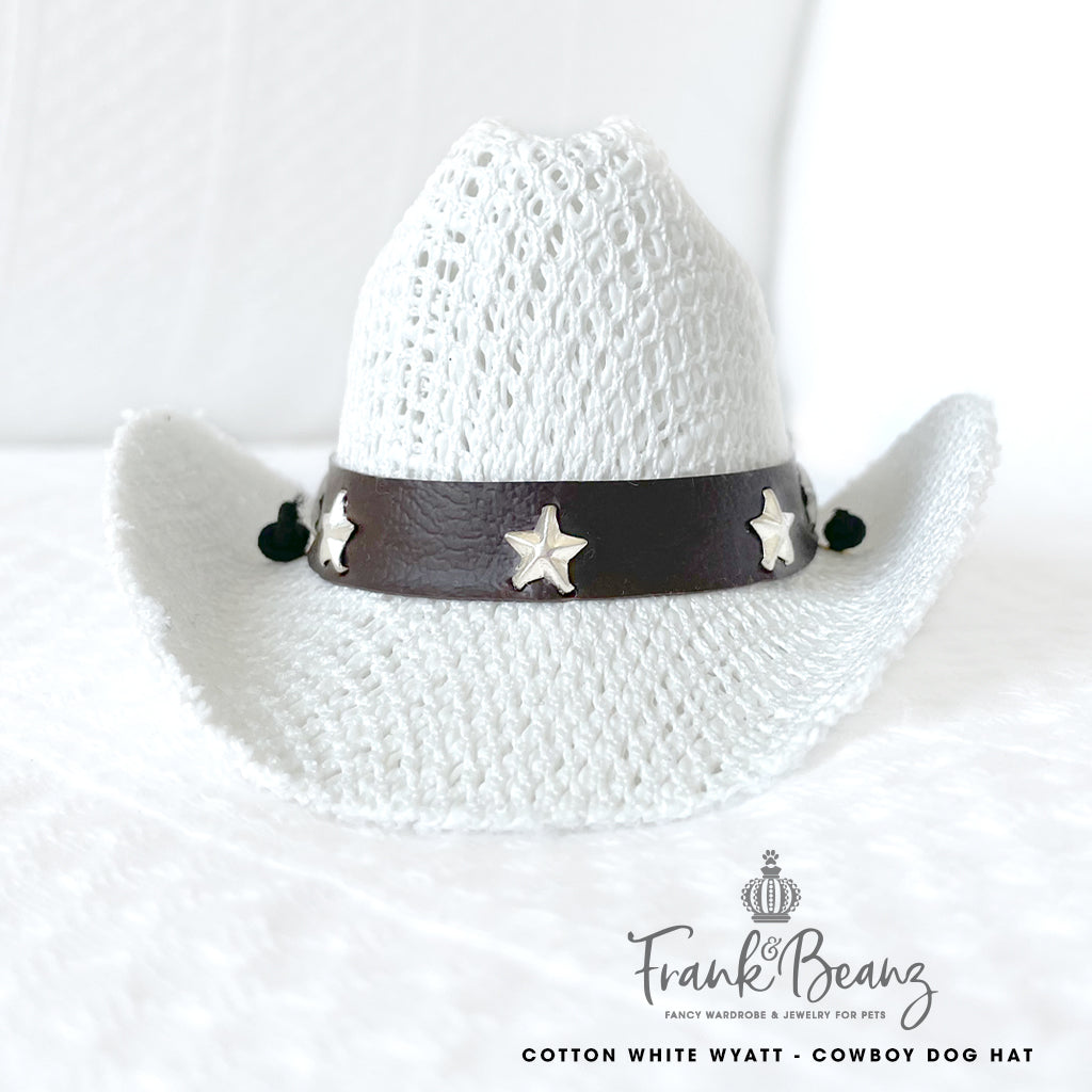 White Cotton Wyatt Canvas Cowboy Dog Hats for Small Medium Dogs Costumes for Pets