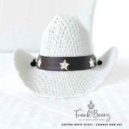 White Cotton Wyatt Canvas Cowboy Dog Hats for Small Medium Dogs Costumes for Pets