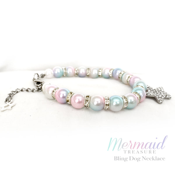 Mermaid Diamond Star Pearl Dog Collar Necklace